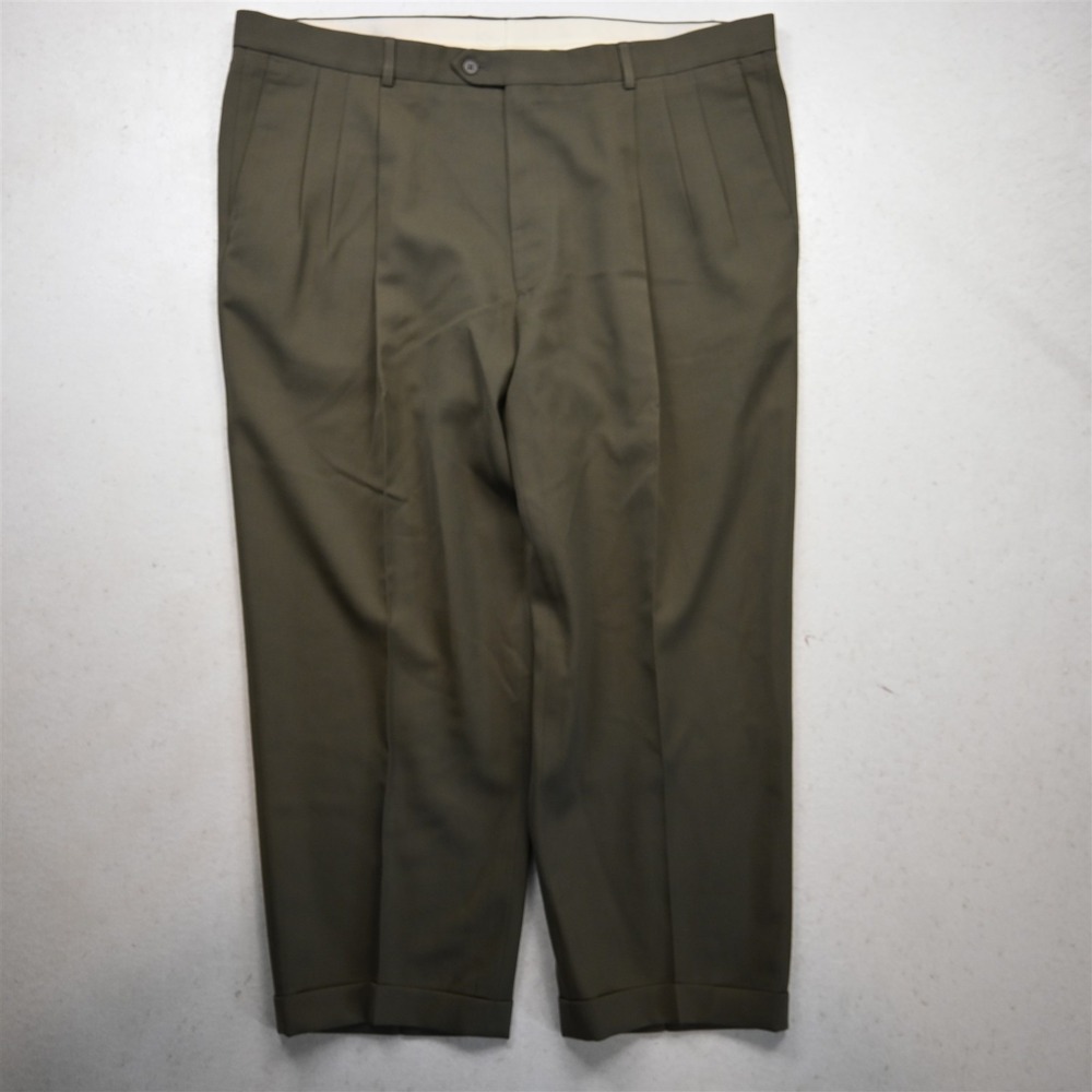 Paul Dione 44x29 Olive Green Wool Pleated Cuffed Classic Dress Mens Pants